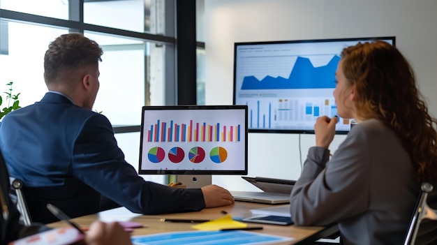 Professionals in a stylish conference room discussing business