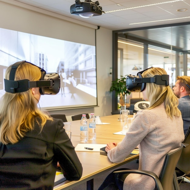 Professionals Using Virtual Reality in Business Meeting