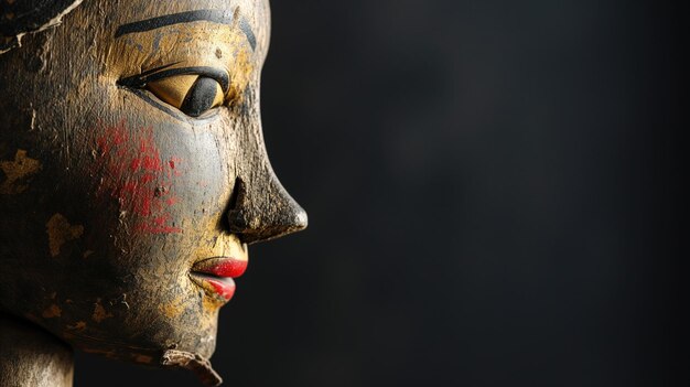 Profile of an aged painted wooden mask