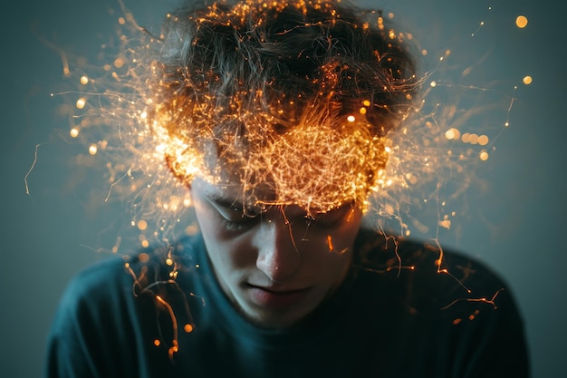 Profile of a man with glowing neural circuits symbolizing the power of thought cognitive processes