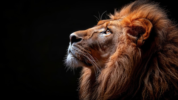 Profile portrait of a lion39s head in color on a black background