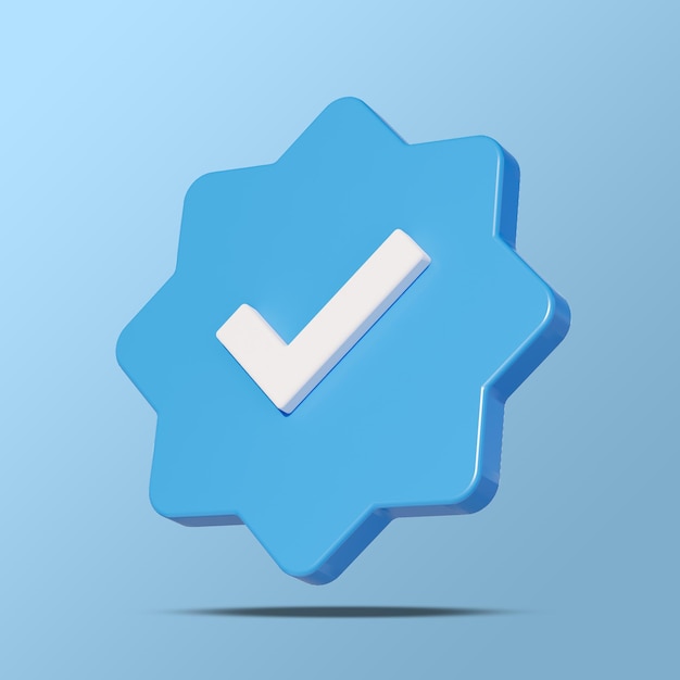 Profile verification check mark social media icon Blue verified badge with checkmark sign isolated on blue background Square image 3D illustration