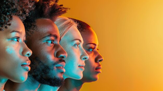 Profile view of three diverse people against gradient background