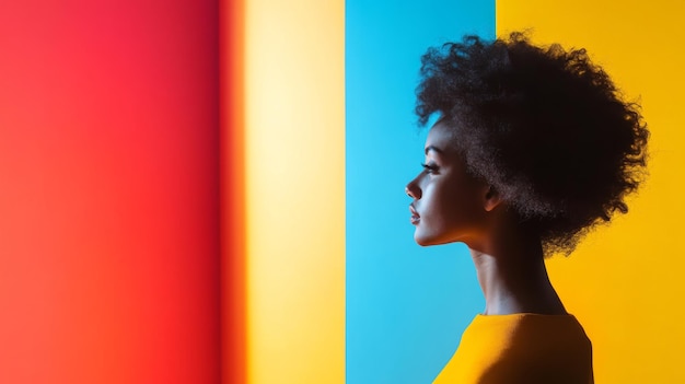 Photo profile of woman against colorful background