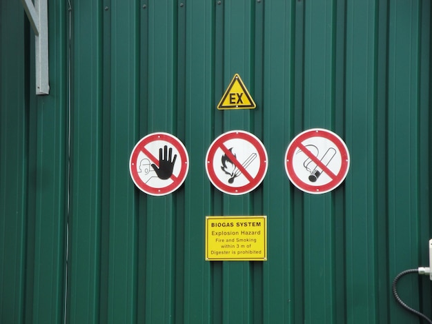 Prohibition signs on a biogas plant