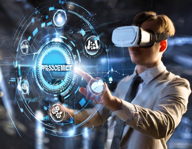 Project management business technology concept on vr screen