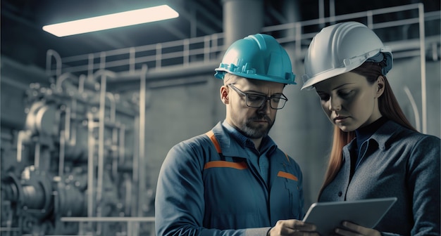 Project Manager and female engineer checking and analysis of robotics working Generative AI illustration