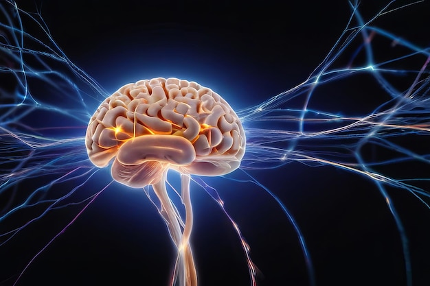 projection of the human brain with biological points and nervous system