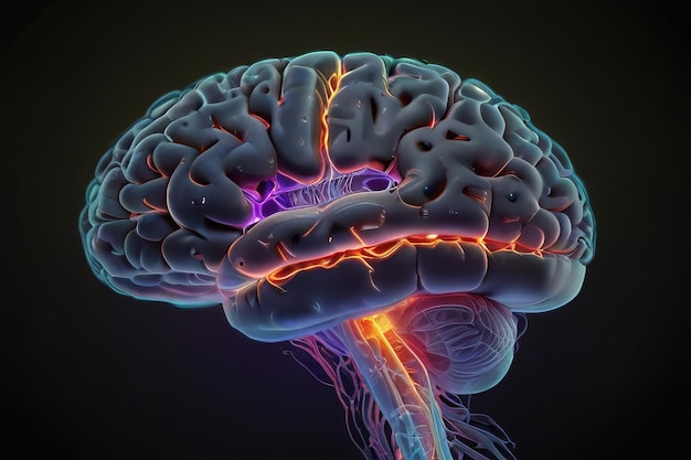 projection of the human brain with biological points and nervous system