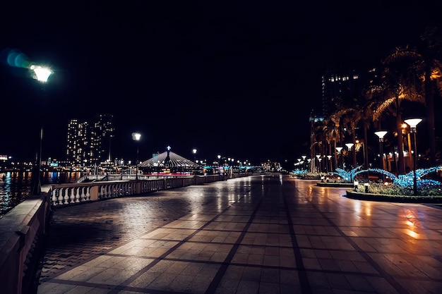 Promenade for tourists in Da Nang city at night