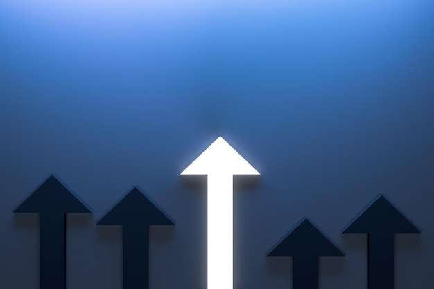 A prominent luminous arrow tending upwards Business growth concept 3D render