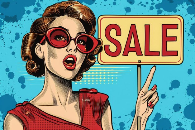 Promo Banner Surprised Woman Pointing with Finger at a Sale Sign Perfect for Retail Websites