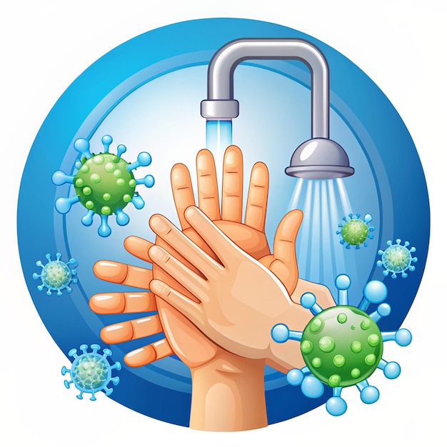 Photo promote hygiene and health with our illustration of hands being washed with disinfectant