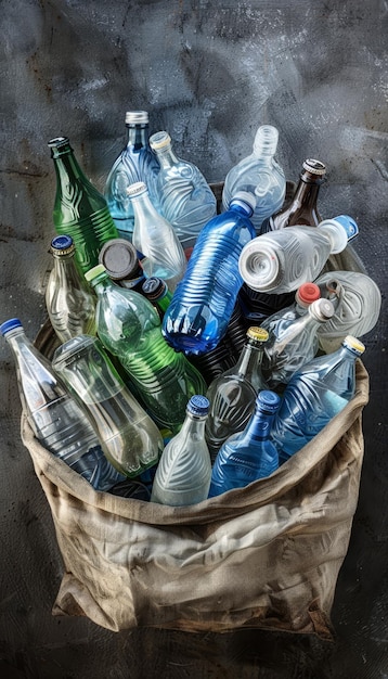 Photo promoting sustainability a realistic photo of bottles collected for recycling in a bag