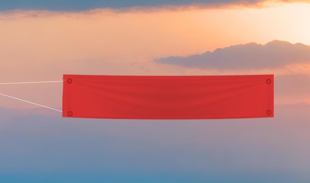 Promotion Airplane with banner horizontal a red banner Sky background with empty space for text for