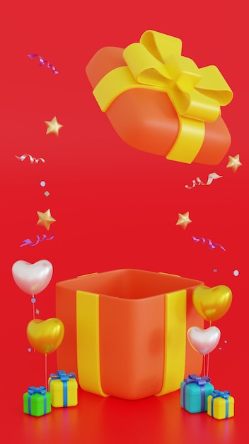 Promotion platform gifts box and balloon mock up for valentine or anniversary season 3D rendering