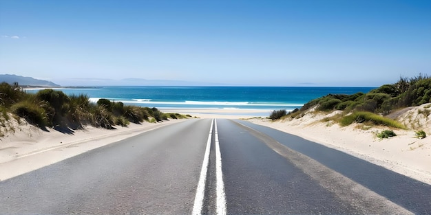 Photo promotional image of a scenic ocean road leading to a beach concept ocean road scenic beauty beach destination travel advertisement coastal drive