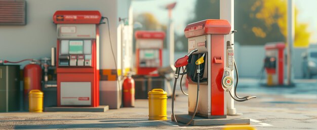 Photo promotional material featuring a 3d fuel pump at a gas station