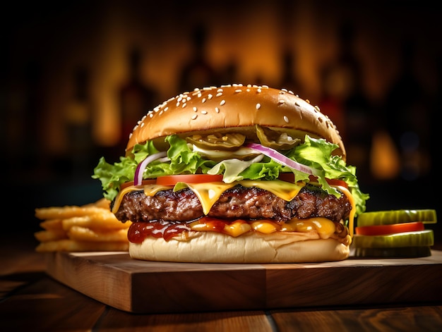 Promotional photo of burger traditional american food Ai Generative