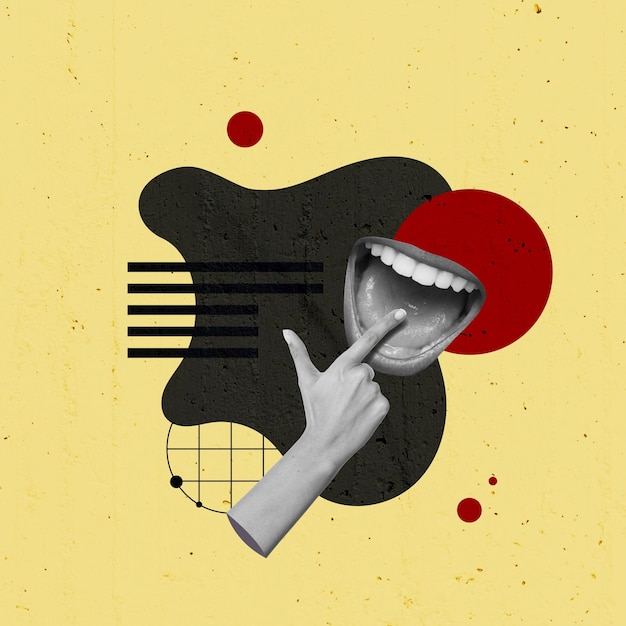 Propaganda Concept Art Creative Art Collage Open Mouth Scream Retro Vintage Color Background