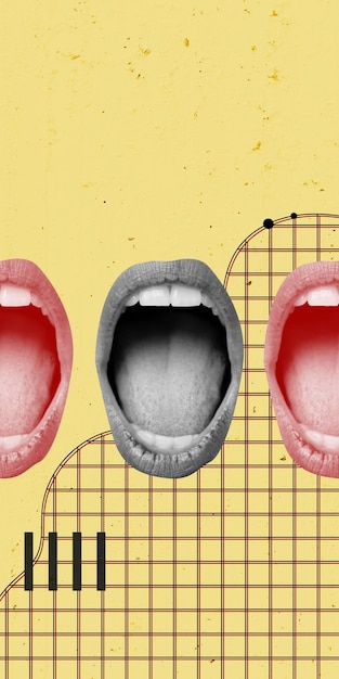 Propaganda Concept Art Creative Art Collage Open Mouth Scream Retro Vintage Color Background