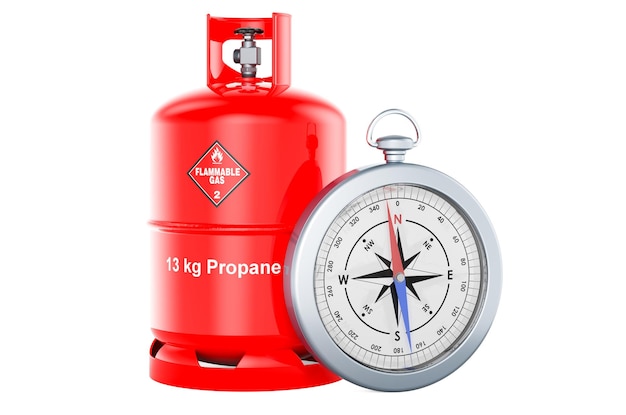 Propane gas cylinder with compass 3D rendering