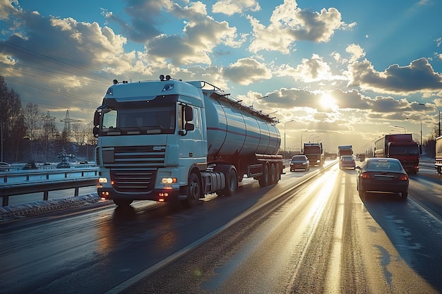 Propane Tanker On A Snowy Road Generative AI