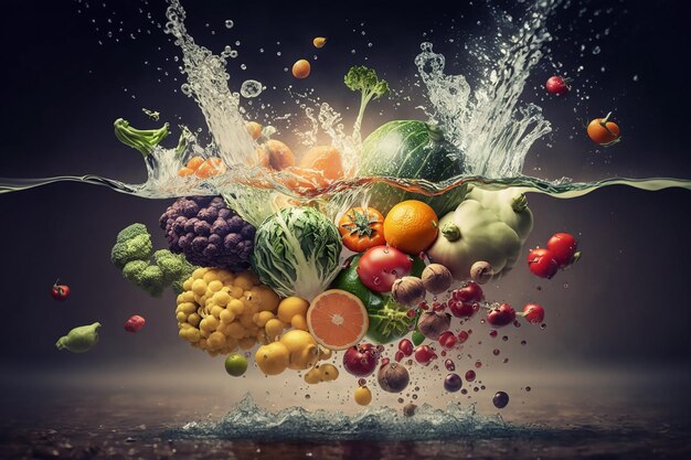 Proper nutrition food set for a healthy lifestyle Healthy eating Fruits vegetables pure water organic Diet Calorie food Beautiful body