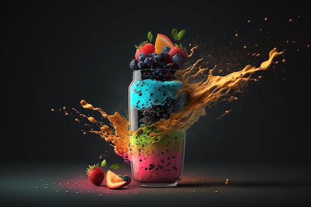 Proper nutrition smoothie freshes splash Blended fruit smoothies ecological food healthy lifestyle Bright mixed colors glasses and blenders