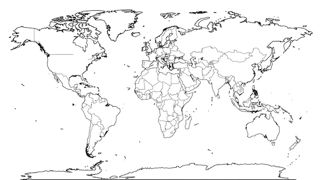 Proportionate Outline Drawing of a World Map for Customizable Educational and Design Use