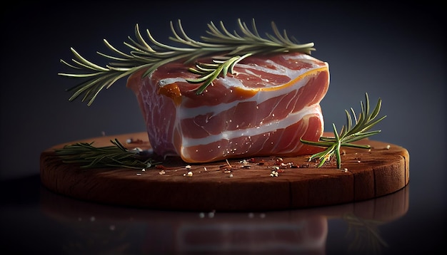 Prosciutto with rosemary and sea salt on a black backgroundgenerative ai