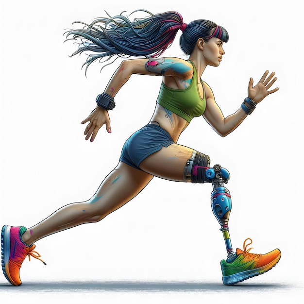 Prosthetic user running character illustration inspired by Global Running Day exercise