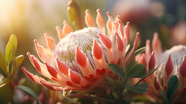 Photo protea flower close up natural floral background sharp details