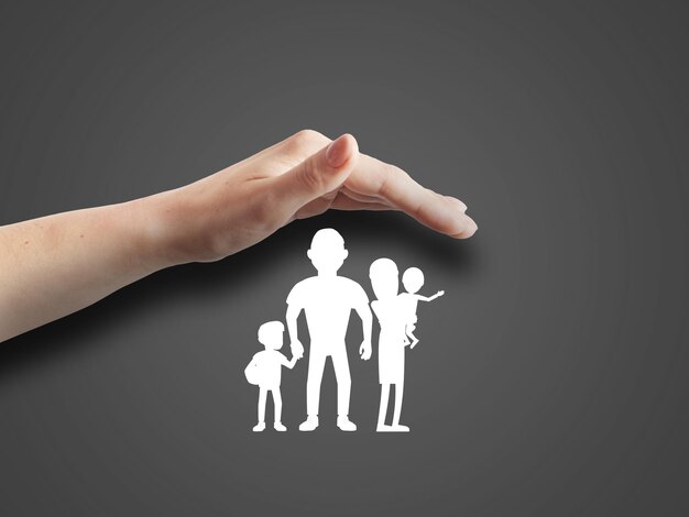 Protecting hand on the family business banking and investment illustration