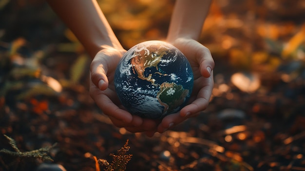 Photo protecting planet earth with hand symbol of sustainability