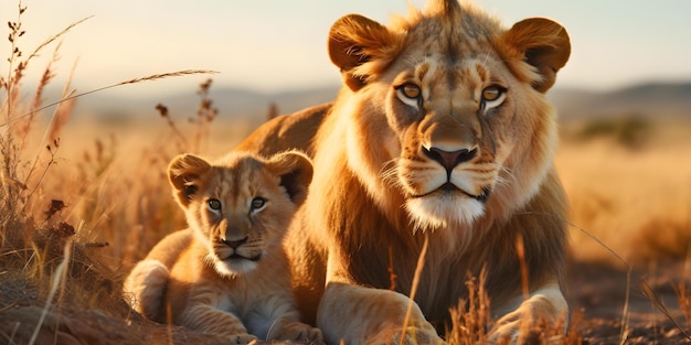 Protecting Wildlife Together Lion Family Resting in Savanna Grassland Concept Wildlife Conservation Lion Conservation Savanna Ecosystem Family Bonds Animal Protection