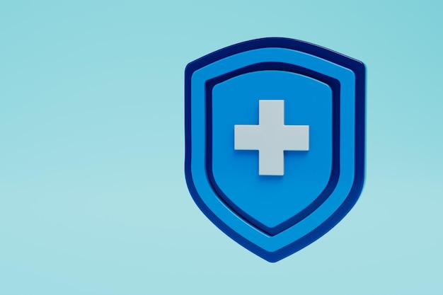 Protection against diseases blue shield with white plus sign on a blue background 3D render