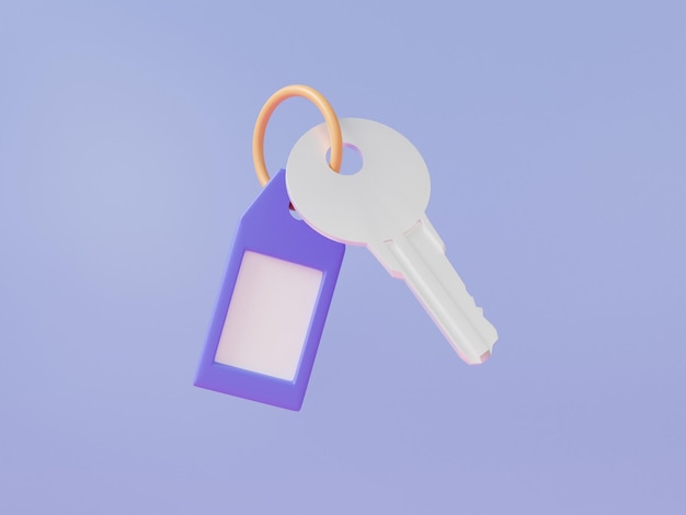 Protection key lock icon with keycard protect system floating on purple background house security private banner 3d rendering illustration