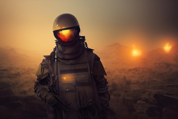 Protective suit for military tactical operations. 3d rendering. Raster illustration.