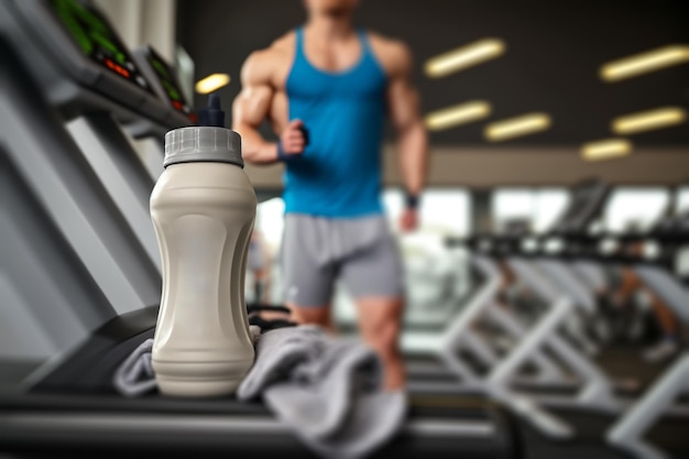 Protein bottle and a towel sports lifestyle gym activity illustration Generative AI