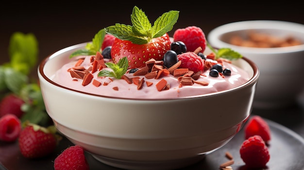 Protein Pudding with Strawberries Delicious Dish Presentation