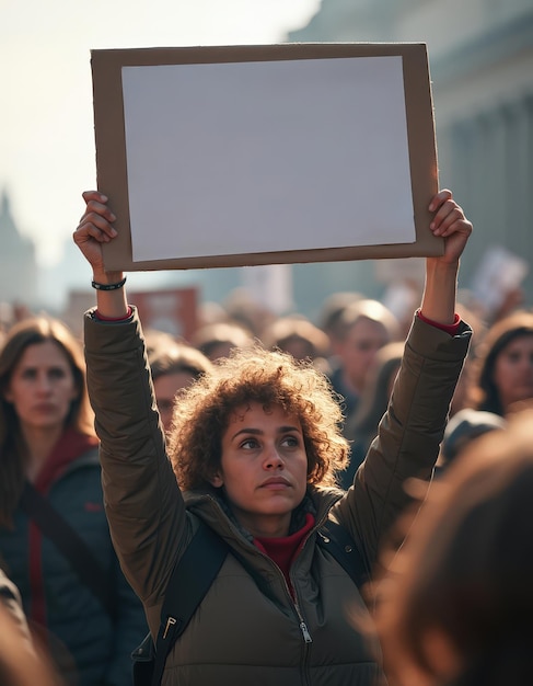 Photo protester holding a blank sign during a demonstration generative ai