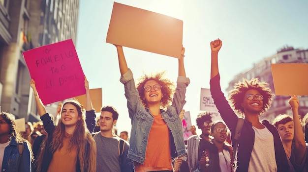 Protesters Holding Signs and Raising Their Fists