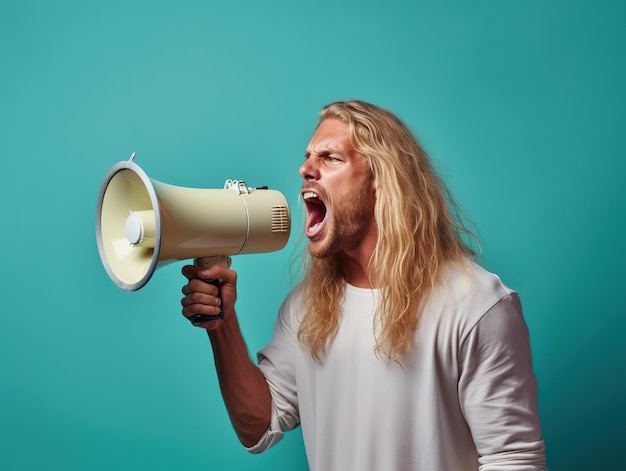 Protesting Australian man with megaphone