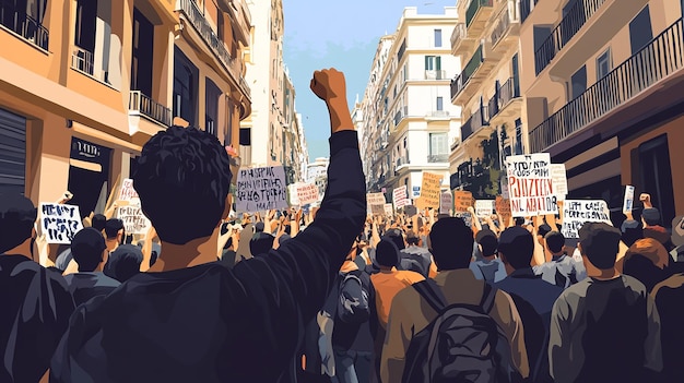 Protesting Crowd in a Mediterranean City Street