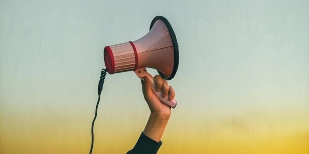 Photo protesting for human rights with a raised megaphone making their voice heard