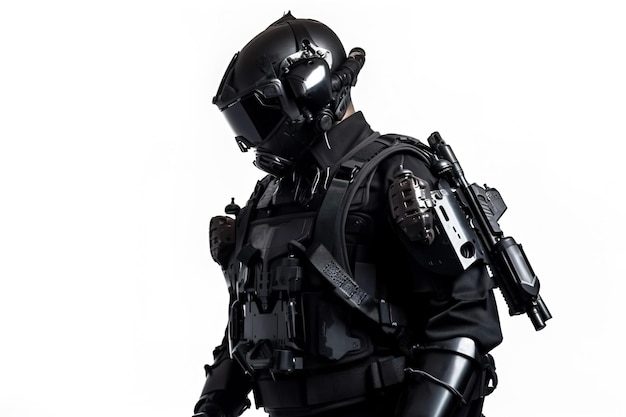 A prototype of a modern black military police uniform for special units