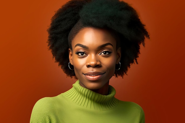 Protrait of beautiful Afro American woman over orange background with copy space Generative AI