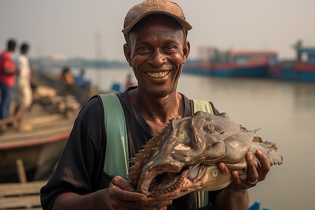 Proud Fisherman Displaying Fresh Skate High quality Skate Fish image photography