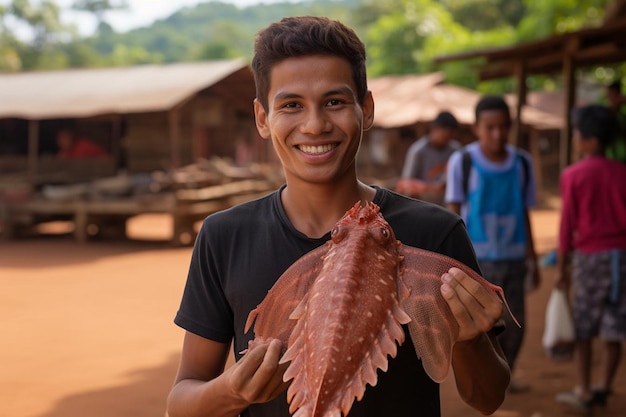 Proud Fisherman Displaying Fresh Skate High quality Skate Fish image photography